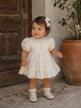 Vintage Polly Finders Ivory Pintuck Lace Baby Dress 12M Easter Party Heirloom